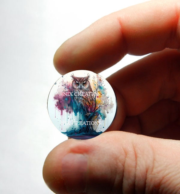 Glass Owl Stained Glass Design Cabochon for Jewelry and Pendant Making - 8mm 10mm 12mm 13mm 14mm 16m
