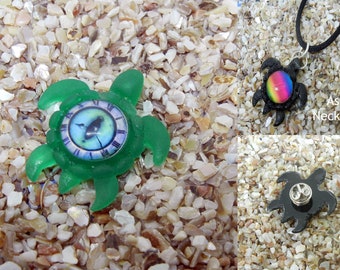 Resin Turtle Pendant or Pin - Green Turtle with Eye of Time in Shell - with Options
