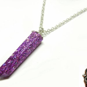Resin Crystal Pendant - Holographic Pink - 22 Inch Sterling Silver Necklace