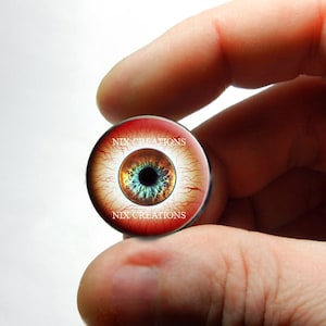 Zombie Glass Eyes - Copper Green Human Doll Eyeballs Handmade Glass Cabochons - Blood Shot Design 6 - Pair or Single - You Choose Size