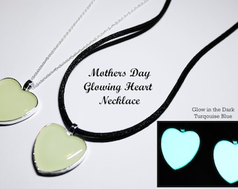 Glow in the Dark Mothers Day Heart Pendant with Necklace Optional