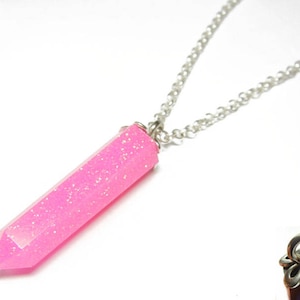 Resin Crystal Pendant - Pink Glitz - 22 Inch Sterling Silver Necklace