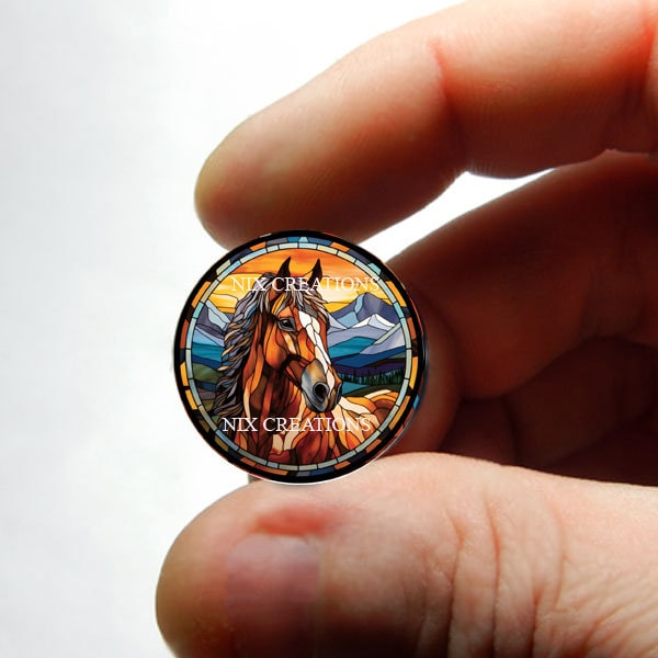 Glass Horse Stained Glass Design Cabochon for Jewelry and Pendant Making - 8mm 10mm 12mm 13mm 14mm 16mm 18mm 20mm 25mm 30mm
