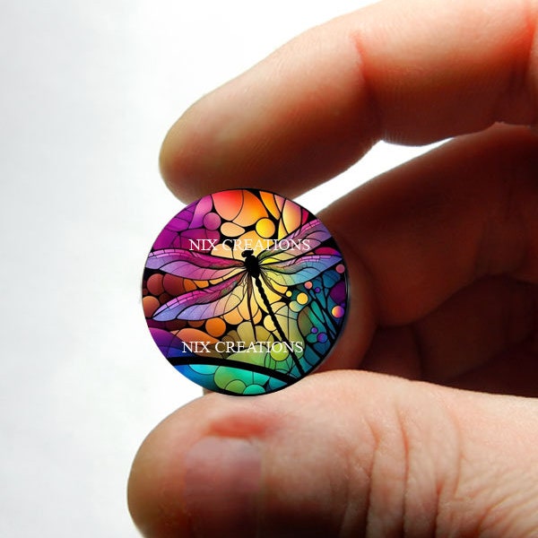 Glass Dragonfly Stained Glass Design Cabochon for Jewelry and Pendant Making - 8mm 10mm 12mm 13mm 14mm 16mm 18mm 20mm 25mm 30mm