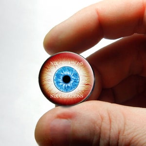 Zombie Glass Eyes - Blue Human Doll Eyeballs Handmade Glass Cabochons - Blood Shot Design 10 - Pair or Single - You Choose Size