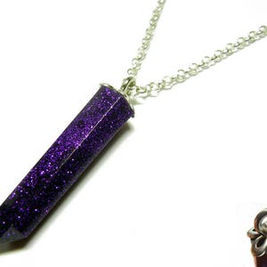 Resin Crystal Pendant - Purple Glitz - 22 Inch Sterling Silver Necklace