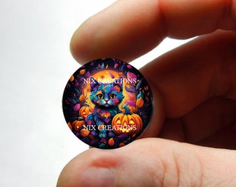 Glass Halloween Kitten Design #HK3 Cabochon for Jewelry and Pendant Making - 8mm 10mm 12mm 13mm 14mm 16mm 18mm 20mm 25mm 30mm