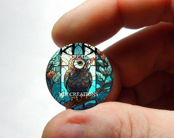 Glass Owl Stained Glass Design Cabochon for Jewelry and Pendant Making - 8mm 10mm 12mm 13mm 14mm 16mm 18mm 20mm 25mm 30mm