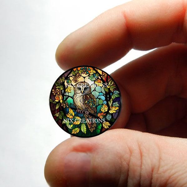 Glass Owl Stained Glass Design Cabochon for Jewelry and Pendant Making - 8mm 10mm 12mm 13mm 14mm 16mm 18mm 20mm 25mm 30mm