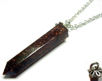 Resin Crystal Pendant - Coppered Dark Purple - 22 Inch Sterling Silver Necklace