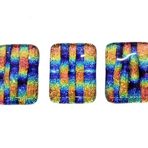 Fused Dichroic Glass Rainbow Stripe Cabochons - Lot of 3 - 31x25mm - RS2