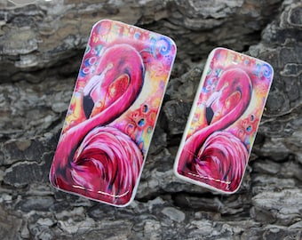 Pink Flamingo Domino Cabochon - 2 sizes to choose from - DM14