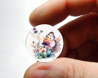 Glass Cabochon - Watercolor Butterfly - for Jewelry and Pendant Making 8mm 10mm 12mm 13mm 14mm 16mm 18mm 20mm 25mm 30mm - BF5