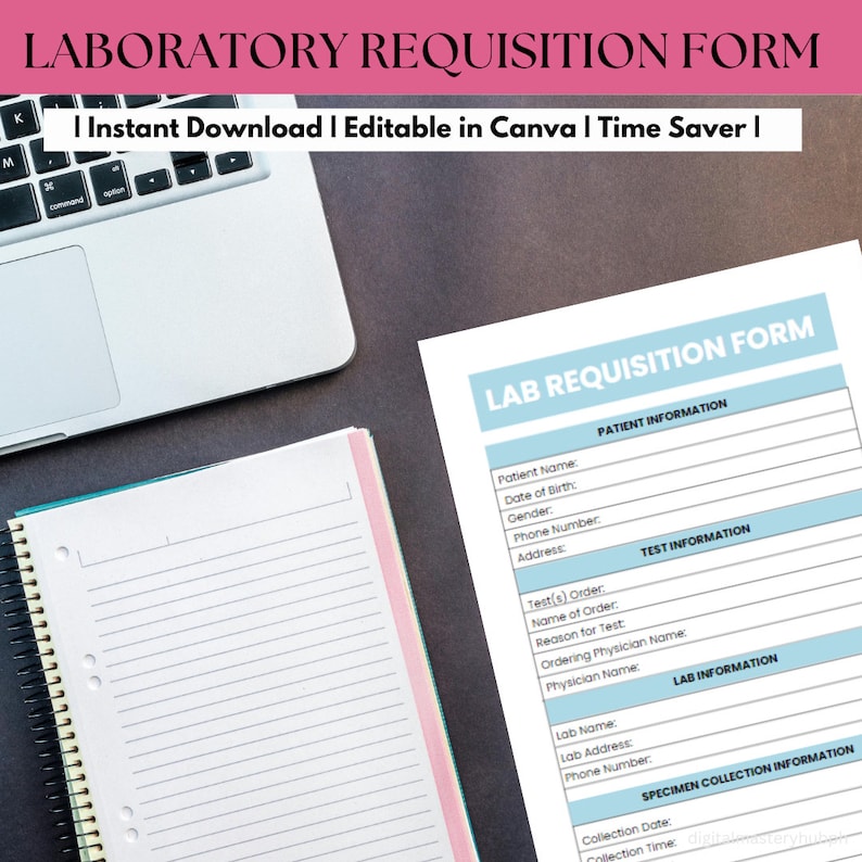 Laboratory Requisition Form Editable Lab Form Healthcare Tools Hospital ...
