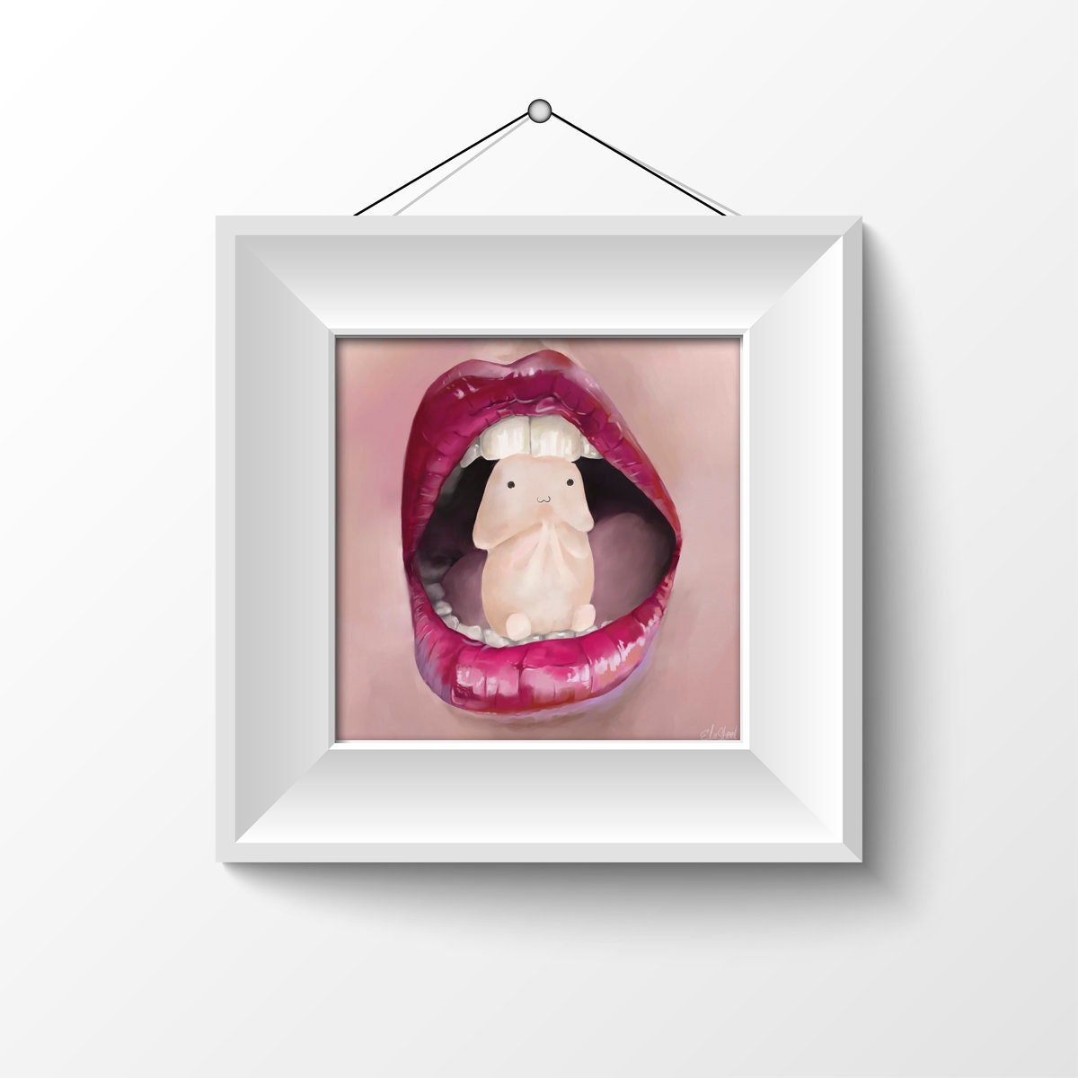 PRINT Erotic Art Sexy Mouth With Little Squishy Toy Penis