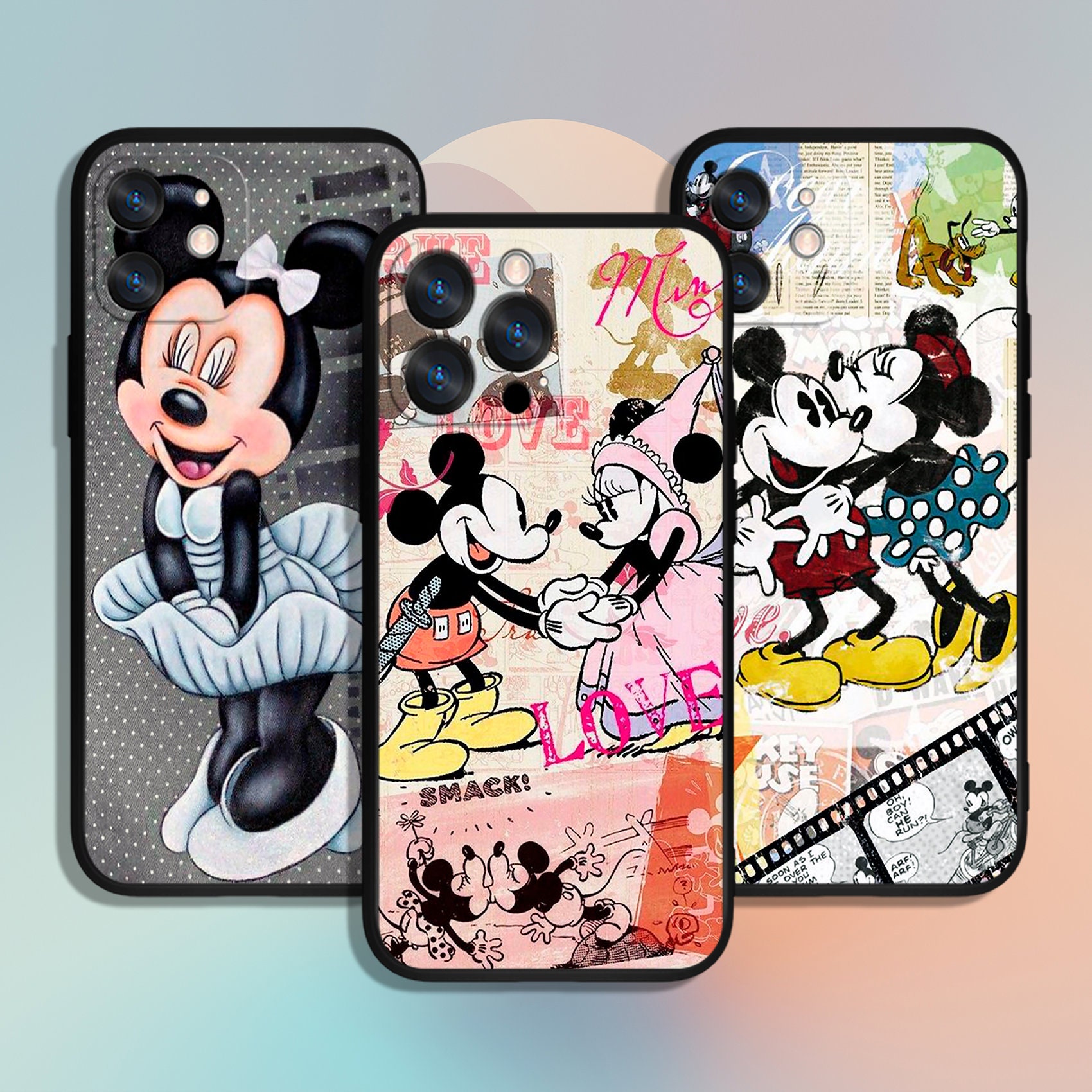 ミッキーミニー漫画電話ケース iPhone 11 12 13 14 15 XS XR Pro Max