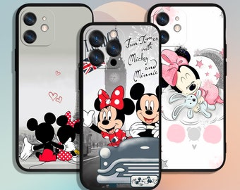 ミッキーミニー漫画電話ケース iPhone 11 12 13 14 15 XS XR Pro Max / Samsung Galaxy S10 S21 S22 S23 FE S24 Note Ultra 4G 5G A55用