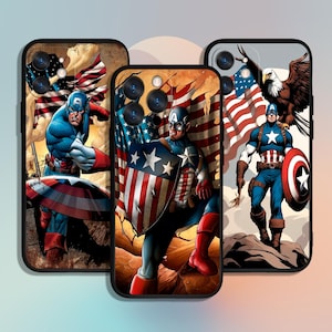 Custodia per telefono Captain America Cartoon Art per iPhone 12 13 14 15 16 XS XR Pro Max / per Samsung Galaxy S24 S25 FE Note Ultra 4G 5G A55 A16 A15