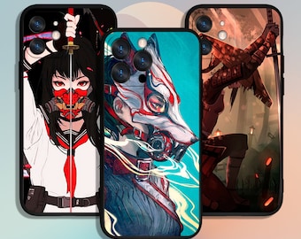 Anime Samurai Girl Art Phone Case for iPhone 11 12 13 14 15 XS XR Pro Max / for Samsung Galaxy S10 S21 S22 S23 FE S24 Note Ultra 4G 5G A55