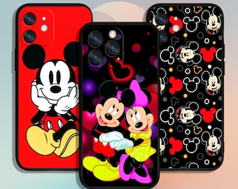 ミッキーミニー漫画電話ケース iPhone 11 12 13 14 15 XS XR Pro Max / Samsung Galaxy S10 S21 S22 S23 FE S24 Note Ultra 4G 5G A55用