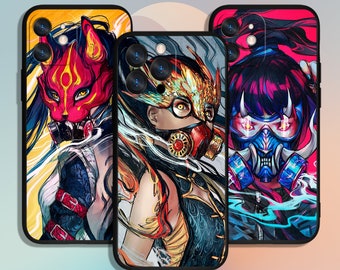 Anime Samurai Girl Kunst Handyhülle für iPhone 11 12 13 14 15 XS XR Pro Max / für Samsung Galaxy S10 S21 S22 S23 FE S24 Note Ultra 4G 5G A55