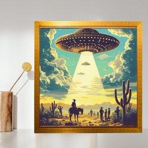 Retro Sci-Fi Art, Trendy Western Cowgirl Wall Art, Vintage 1950's Inspired Roswell UFO Sighting image 4