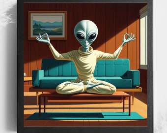 Aliens Doing Yoga I Yoga Wall Art | Alien Themed Wall Art | Funny Yoga Prints