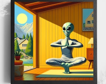 Aliens Doing Yoga Art Print Series | Alien Themed Wall Art | Yoga Wall Art | Yoga Gifts