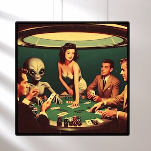 Aliens Playing Poker, Poker Decor, boyfriend gift ideas,  Game Room Wall Art