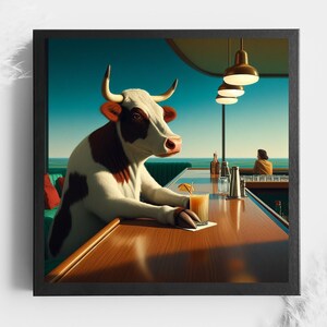Arte para beber en el Día de las Vacas, póster de cócteles de vacas, arte de vacas de mediados de siglo, decoración de bar retro, regalos para el hogar: regalo navideño único