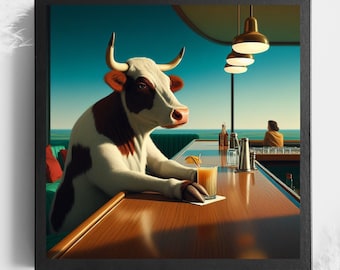 Cow Wall Art, Trendy Western Art, Cows Day Drinking, Cocktail Poster,  Retro Bar Decor, Home Gifts