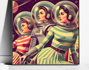 1960s Space Age Atomic Fashion Print, Astro Girl Next Door Collection, Retro Astronaut Woman, Physical Print, Unique Gifts for Him