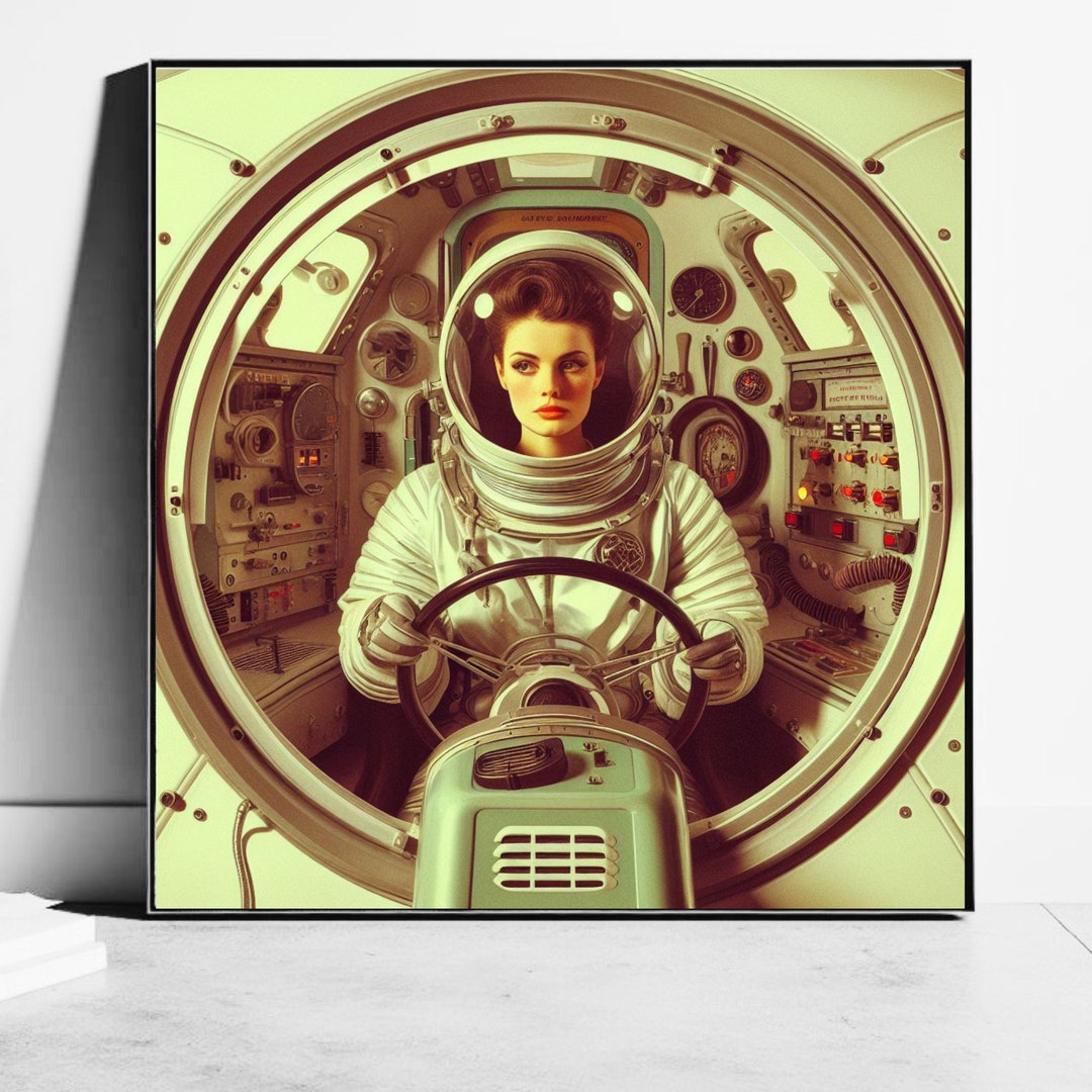 Retro Astronaut Woman Poster, Vintage 1960s Sci-fi Decor, Space Art ...