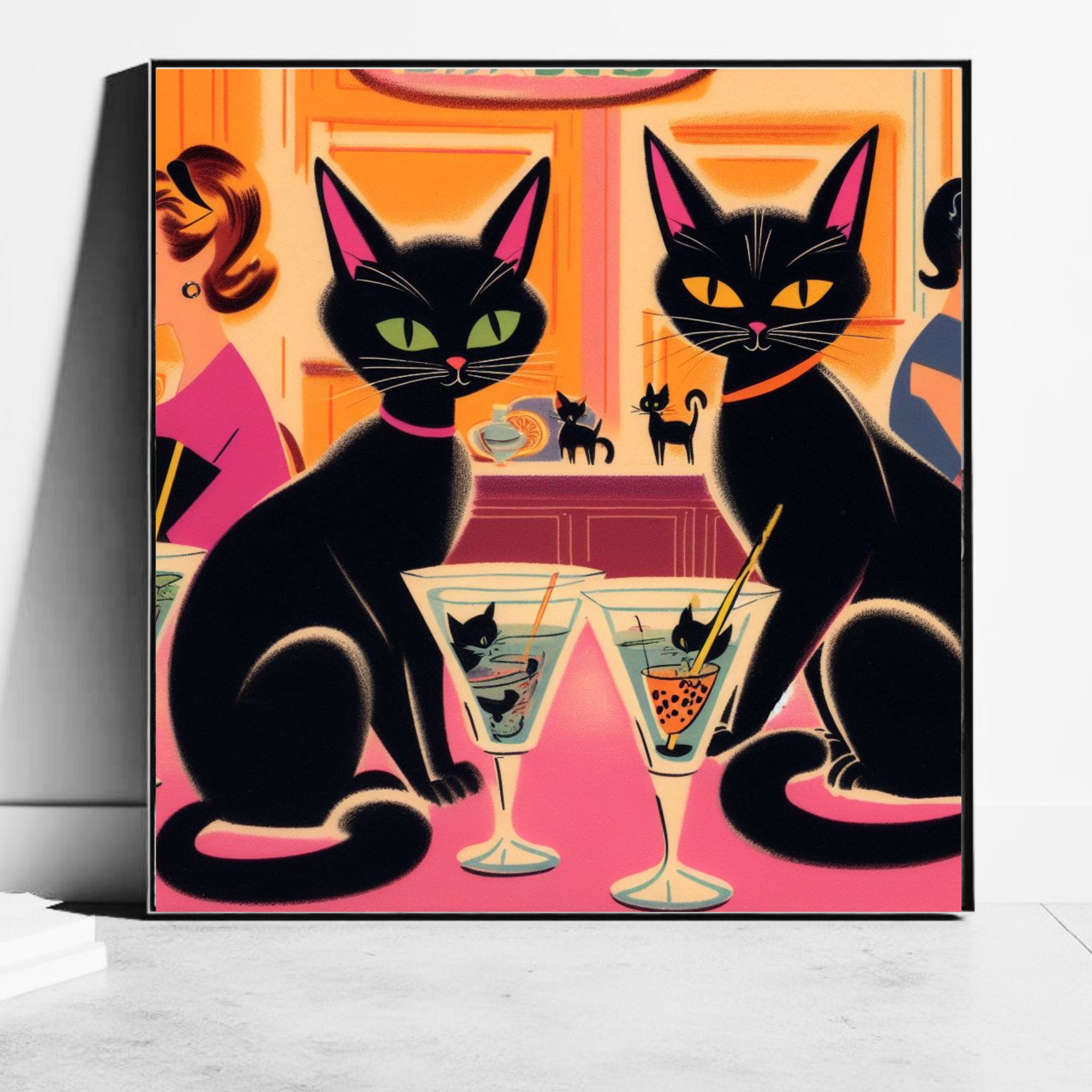 Mid Century Cats Cocktail Print, Retro Bar Art, Cat Mom Gift - …