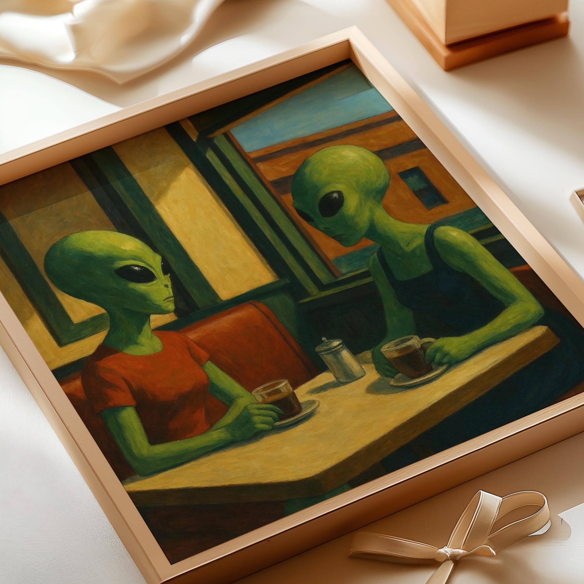 Retro Alien Art Print, Besties Coffee Date, Mid-century Modern - Etsy