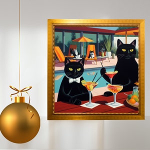 Cats Cocktail Print, Black Cats Day Drinking, Retro Bar Cart Cocktail Poster, Cute Apartment Wall Art immagine 6