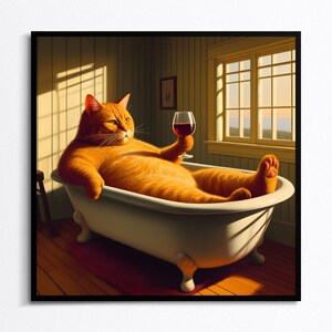 Black Cats Day Drinking Art, Cats Cocktail Poster, Mid Century Cat Art ...