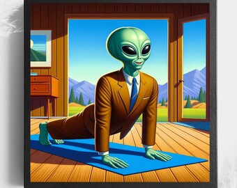 Alien Themed Wall Art | Aliens Doing Yoga I Yoga Wall Art | Funny Yoga Prints