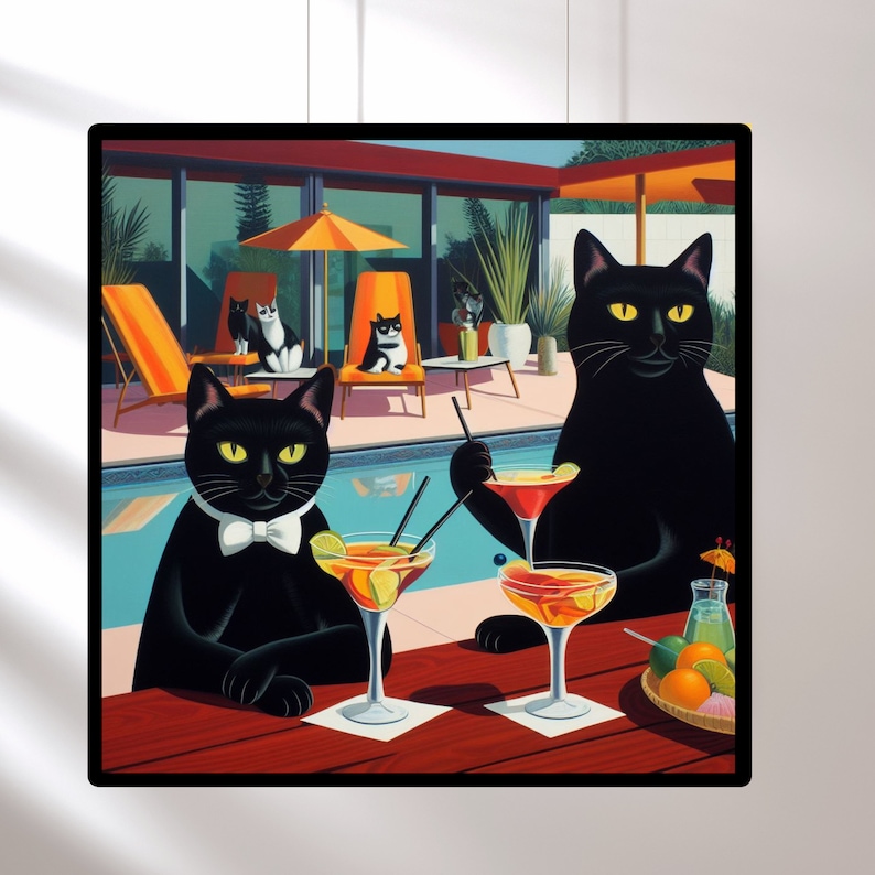 Mid Century Black Cats Cocktail Art Print, Retro Bar Decor image 7