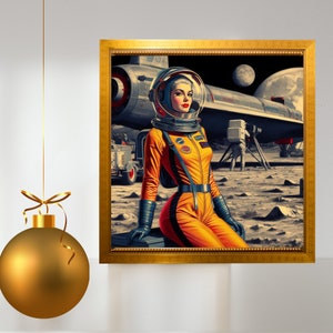 Astro Girl Next Door Collection, Retro Astronaut Woman, Physical Print, 1950s Space Art Print, Vintage Sci-Fi Decor Unique Gifts for Him image 5