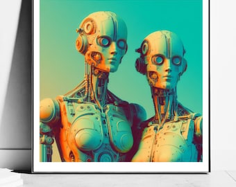 Retro Futuristic Robots Wall Art, Sci-Fi Prints, Androids Prints | Surreal Wall Art
