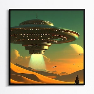 UFO Art, Retro Sci-Fi Art, Vintage 1950's Inspired UFO Sighting Space Cowboy Boyfriend Gift sighting