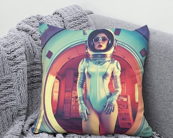 Astronaut Women Pillow Covers  | Space Pillows | Retro Futuristic Trendy Home Decor | Eclectic Pillows | Space Gifts - Astrogirls Collection