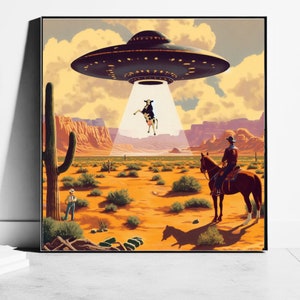 UFO Art, Retro Sci-Fi Art, Vintage 1950's Inspired UFO Sighting Space Cowboy Boyfriend Gift image 4