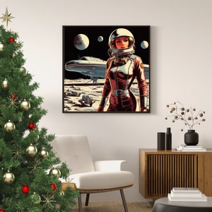 Astro Girl Next Door Collection, Retro Astronaut Woman, Physical Print, 1950s Space Art Print, Vintage Sci-Fi Decor Unique Gifts for Him image 7