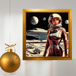 Astro Girl Next Door Collection, Retro Astronaut Woman, Physical Print, 1950s Space Art Print, Vintage Sci-Fi Decor Unique Gifts for Him image 8