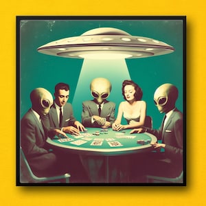 Retro Poker Art, boyfriend gift  Funny Poker Gifts, Alien Poster, Casino Wall Decor, Poker Wall Art