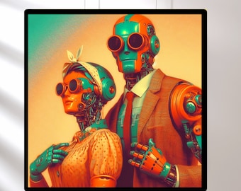 Retro Futuristic Robots Wall Art, Surrealism Android Couples Prints | Cool Wall Art |  Sci Fi Gifts