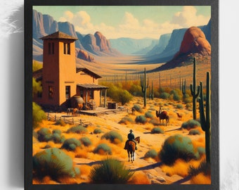 Southwestern Wall Decor | Western Wall Art | Cactus Decor | Southwestern Art | Retro Wild West