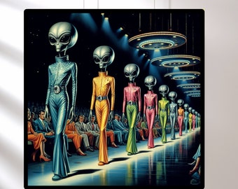 Alien-Themed Wall Decor | Alien Fashion Show - Funny Alien Art Prints - Alien Gifts